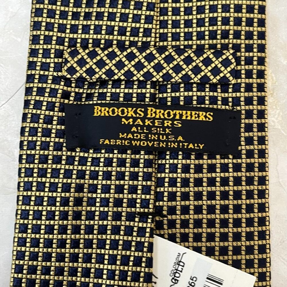 NWT Vintage Brook Brothers Makers Men's Silk Tie Gold Checkered - Picture 4 of 8